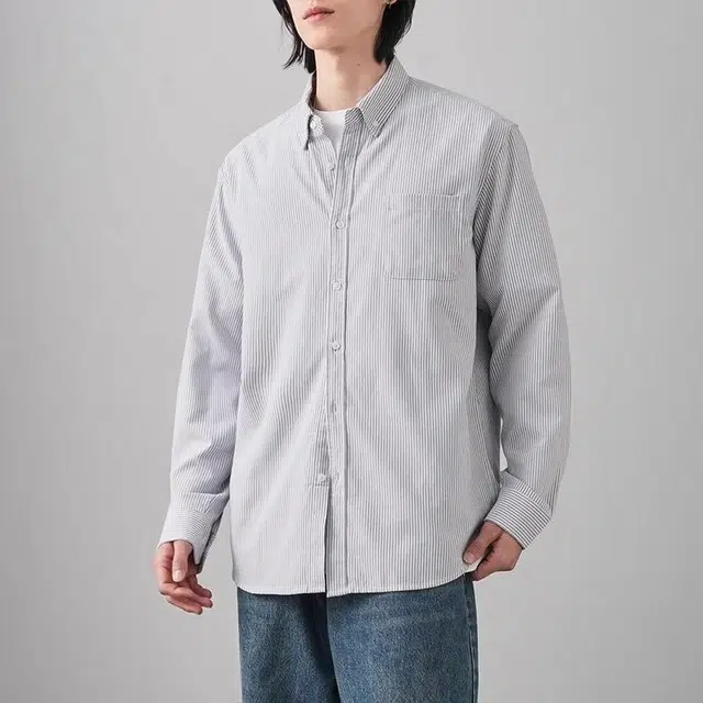 杜克恩 美式复古蓝白细条纹牛津纺衬衣通勤百搭宽松休闲外套基础款日系时尚潮流舒适柔软长袖衬衫 男女同款