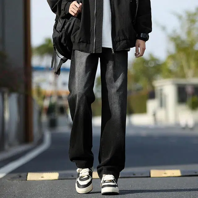 顶峰保罗 美式复古水洗直筒宽松百搭痞帅高街休闲长裤牛仔裤 男女同款