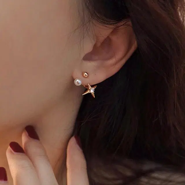 韵系 白昼流星后挂式珍珠 铜镀金 耳环 女款