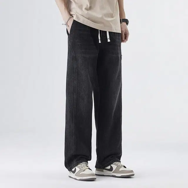 【dme】 户外运动潮牌通勤简约水洗宽松百搭时尚系带牛仔裤 男女同款 黑色