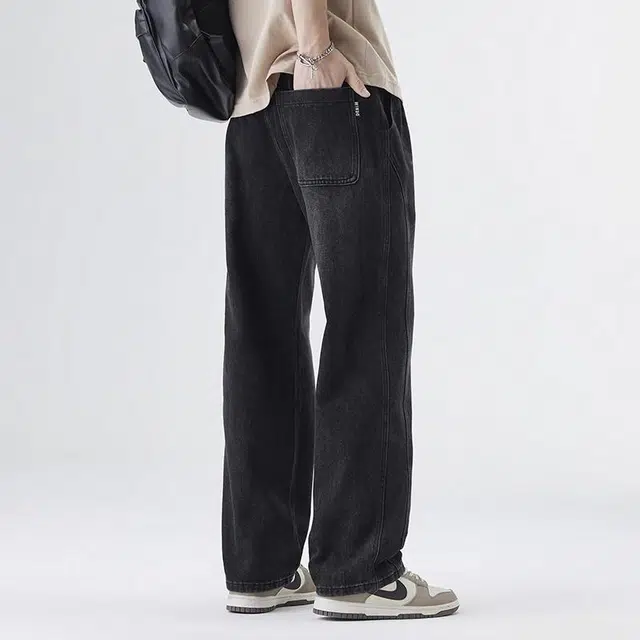 【dme】 户外运动潮牌通勤简约水洗宽松百搭时尚系带牛仔裤 男女同款 黑色