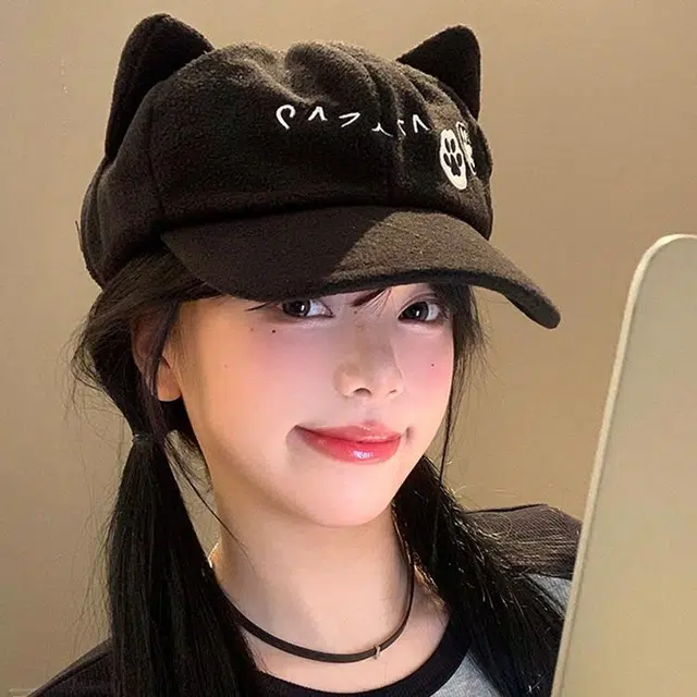雅鹿 春夏季可爱小猫防风猫耳朵二次元萌系可爱猫猫大头围显脸小 聚酯纤维 鸭舌帽 女款