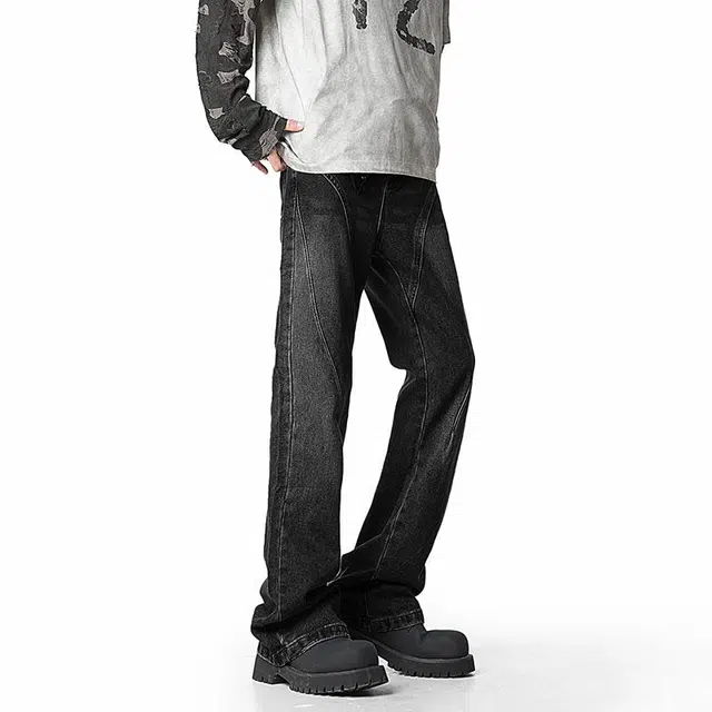 黑恐龙 百搭垂感直筒长裤潮牌舒适牛仔裤 男女同款