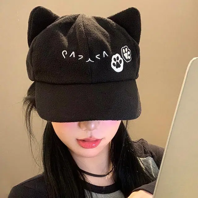 雅鹿 春夏季可爱小猫防风猫耳朵二次元萌系可爱猫猫大头围显脸小 聚酯纤维 鸭舌帽 女款