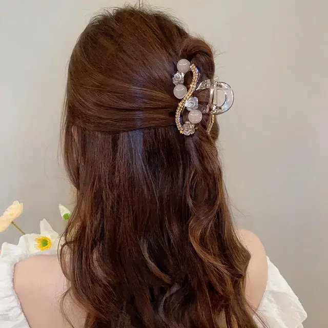 如花梦 韩版花朵中号后脑勺半扎发 亚克力 发夹 女款