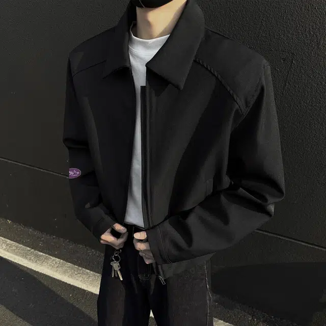 稻草人 简约纯色翻领拉链宽松休闲开衫夹克外套 男女同款 卡其色