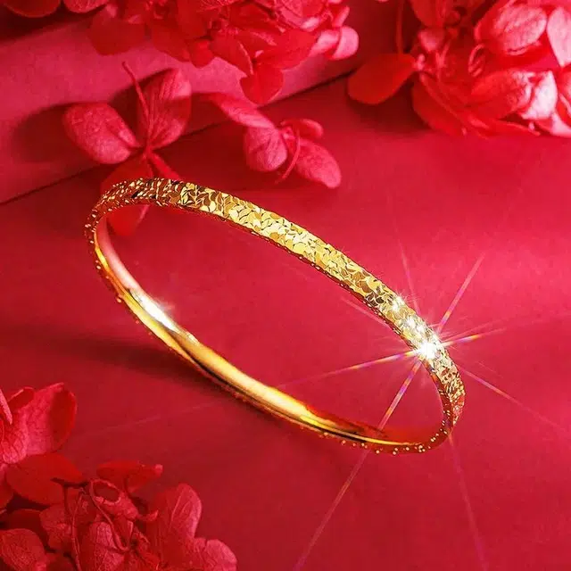 石在行 国潮新中式 三面碎碎冰素圈 波光凌凌满天 星轻奢精致 恋爱告白 简约大方 合金 手镯 男女同款情侣款