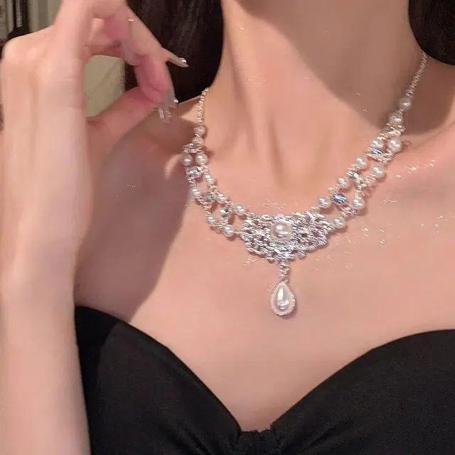 韵系 法式锆石水滴仿珍珠 铜镀金 项链 女款