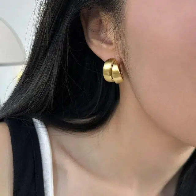 韵系 复古拉丝金属交叉圆环 铜镀金 耳环 女款