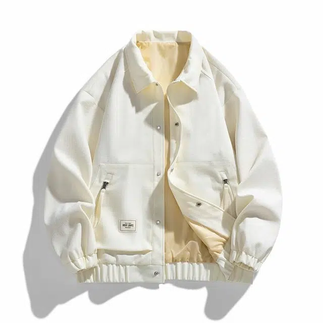 雅鹿 美式高街基础款纯色单排扣宽松休闲长袖夹克外套 男女同款 白色