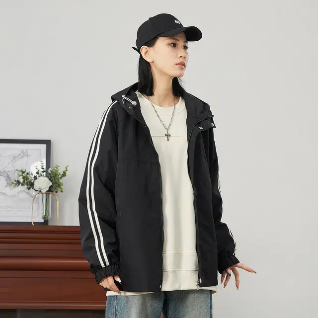 雅鹿 户外基础款防风外套宽松舒适休闲夹克 男女同款 黑色