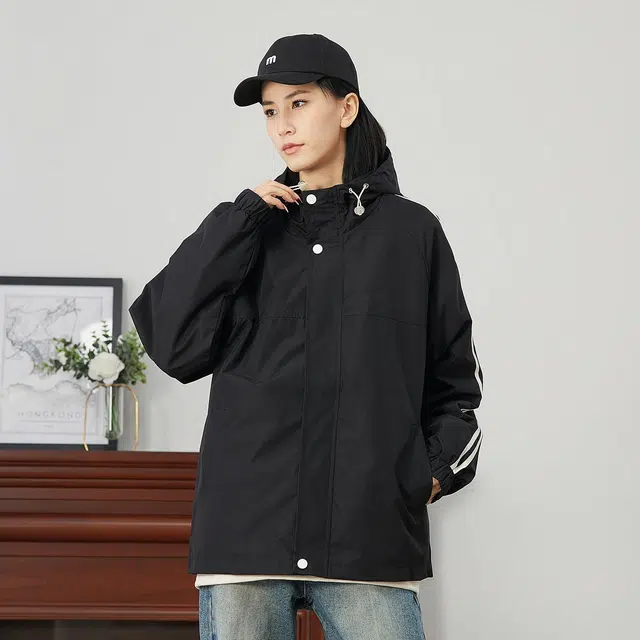 雅鹿 户外基础款防风外套宽松舒适休闲夹克 男女同款 黑色