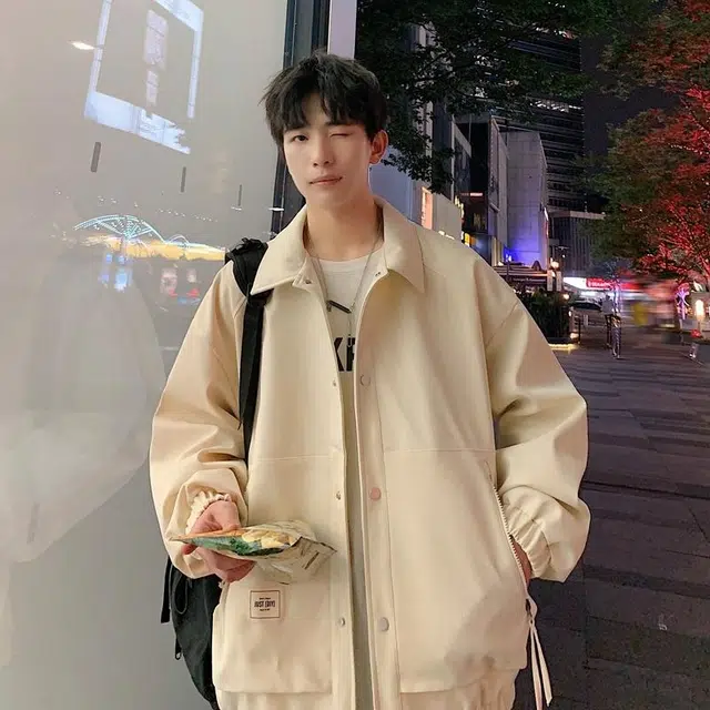 雅鹿 美式高街基础款纯色单排扣宽松休闲长袖夹克外套 男女同款 白色