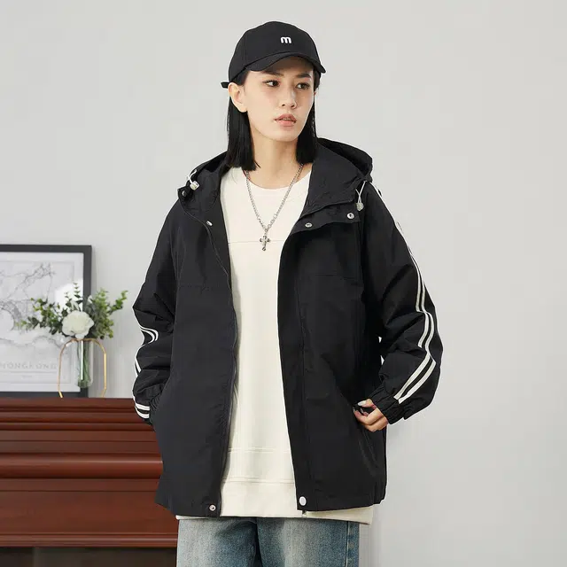 雅鹿 户外基础款防风外套宽松舒适休闲夹克 男女同款 黑色