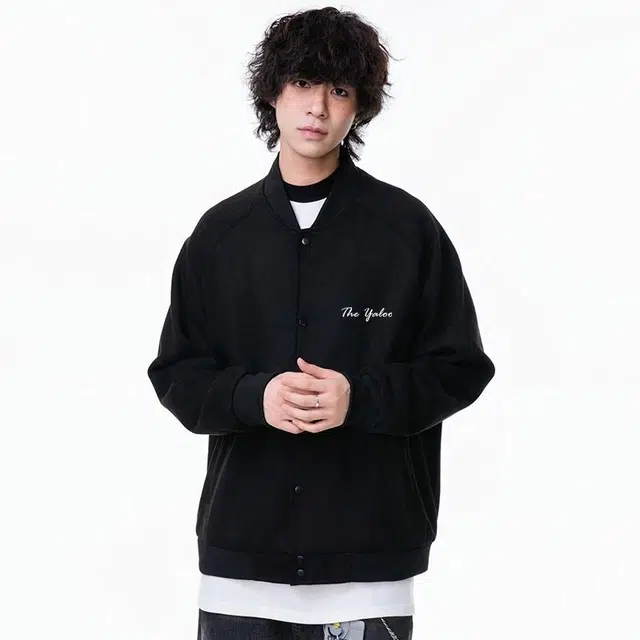 雅鹿 美式复古高街校园风麂皮绒棒球领手写体休闲舒适百搭旅游通勤防风飞行员教练宽松夹克 男女同款 黑色