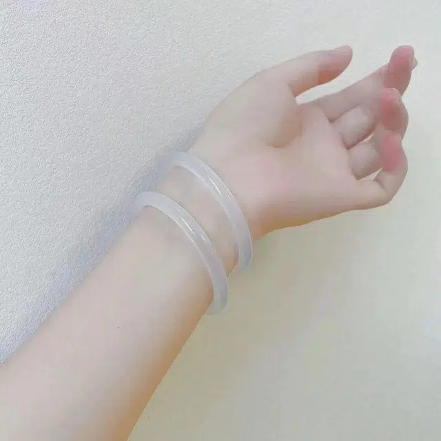 深祥霖 高级冰透白月光荔枝白新中式美人条 搭配汉服旗袍配饰 国风素圈 玉髓 玉石手镯 女款