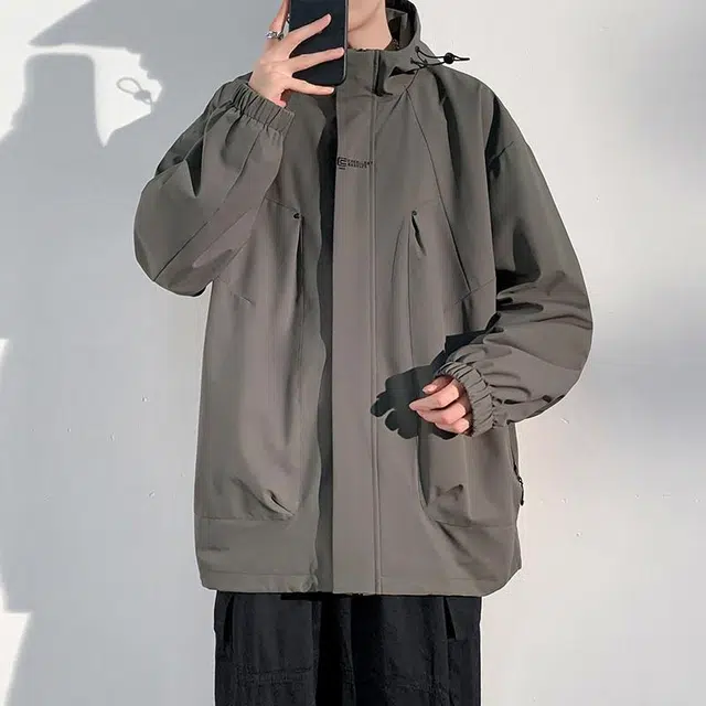 【dme】 美式复古连帽多口袋设计防风防水宽松夹克外套 男女同款