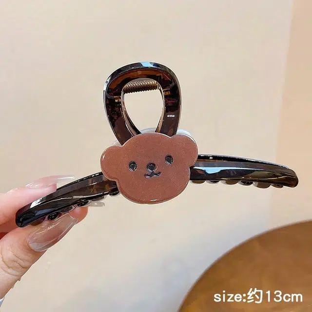 丹琴 萌趣可爱小熊卡通抓夹大号透明后脑勺鲨鱼夹子发量多盘发发卡头饰 亚克力 发夹 女款