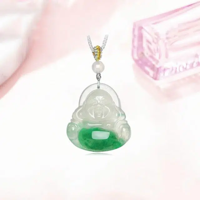 凤庙珠宝 佛公吊坠 国潮精致国风新中式佛尊笑脸佛平安转运小众风格锁骨链本命年#好运 非洲翠 玉石项链 女款