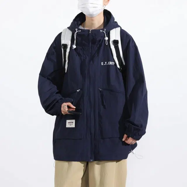 雅鹿 纯色轻薄户外休闲连帽超轻透气速干防紫外线防晒夹克 男女同款 藏青色