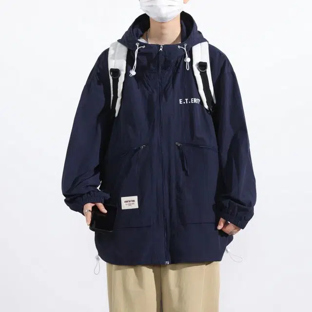 雅鹿 纯色轻薄户外休闲连帽超轻透气速干防紫外线防晒夹克 男女同款 藏青色