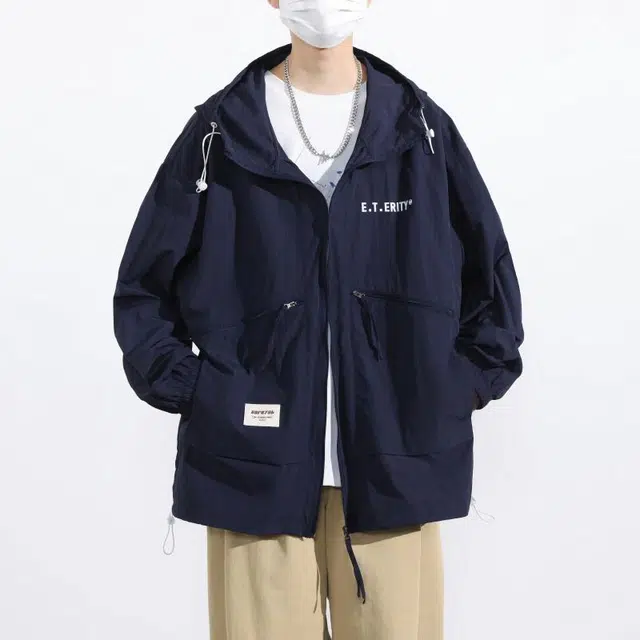 雅鹿 纯色轻薄户外休闲连帽超轻透气速干防紫外线防晒夹克 男女同款 藏青色