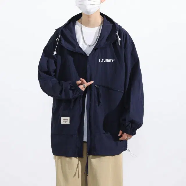 雅鹿 纯色轻薄户外休闲连帽超轻透气速干防紫外线防晒夹克 男女同款 藏青色