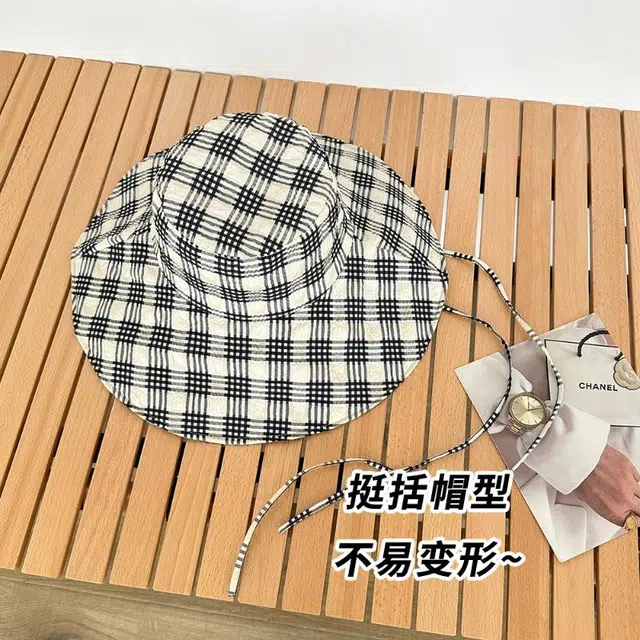 优莲茵 潮流百搭露思大檐格子夏季薄款透气户外 复古格纹气质款遮阳帽 出游旅行轻便 涤纶 渔夫帽 男女同款情侣款