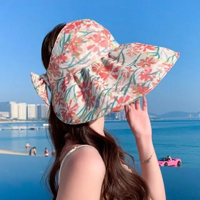 优莲茵 简约空顶帽户外大沿骑车轻薄透气可折叠大沿显脸小彩色可扎马尾 简约百搭舒适佩戴 欧根纱 遮阳帽防晒帽 女款