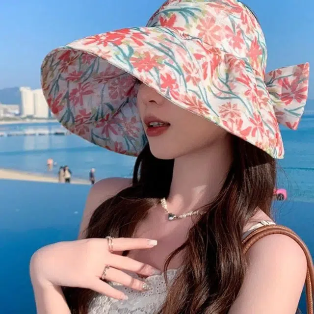 优莲茵 简约空顶帽户外大沿骑车轻薄透气可折叠大沿显脸小彩色可扎马尾 简约百搭舒适佩戴 欧根纱 遮阳帽防晒帽 女款