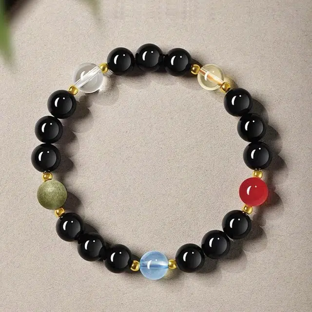 易明居 国潮新中式五行缺补喜金木水火土 本命年时来运转招财暴富文玩佛珠 轻奢高级感 水逆退散正能量#好运 黑曜石 手串 男女同款情侣款