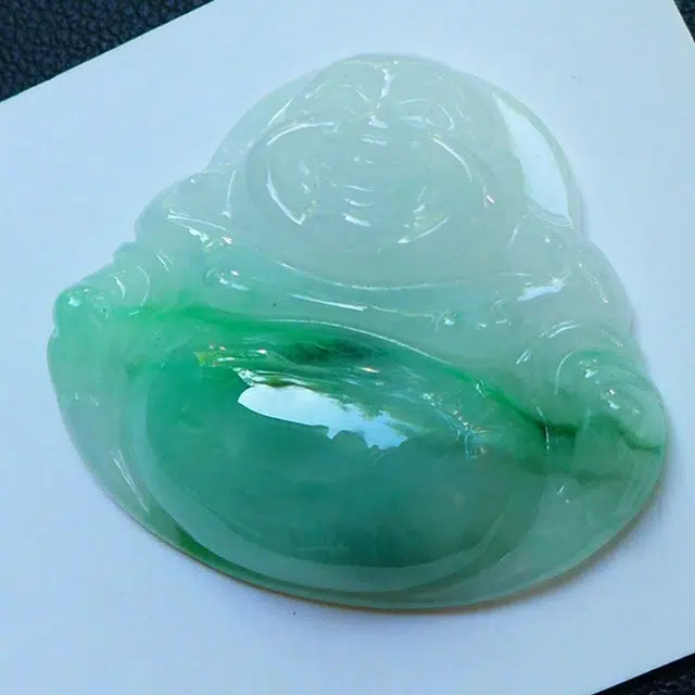 芳翠缘 好运礼正品老坑天水润飘绿弥勒佛玉石佛公 糯种 吊坠 男女同款情侣款
