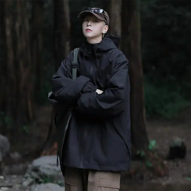纳趣 山系户外单冲运动宽松百搭休闲连帽夹克外套 男女同款
