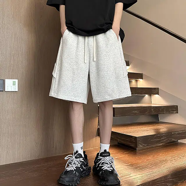宾力克 三条杠运动美式高街五分裤宽松潮牌拼色百搭休闲短裤 男女同款