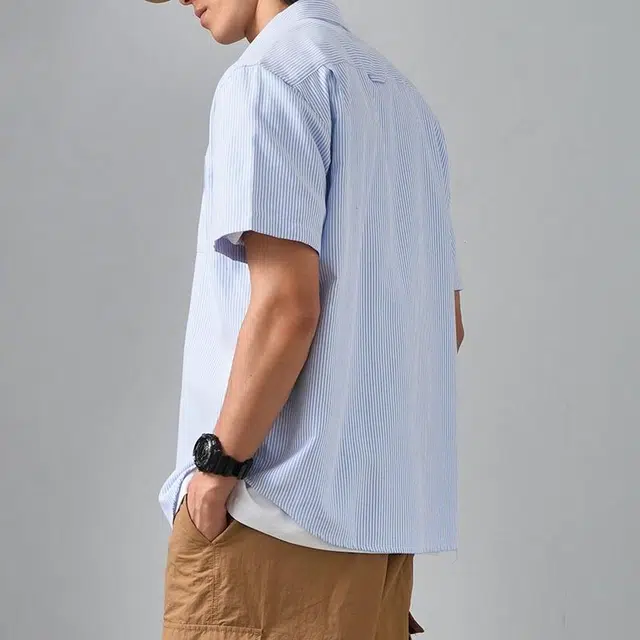 杜克恩 牛津纺休闲宽松条纹短袖百搭通勤衬衫 男女同款