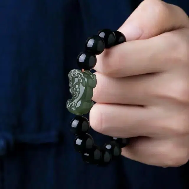 静汝玉 招财纳福吉祥貔貅 和田玉手串 青白玉 男女同款情侣款