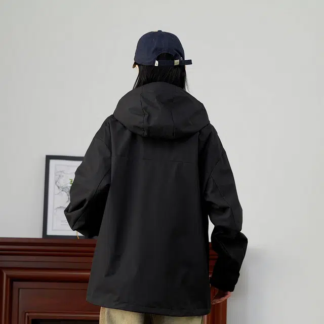 雅鹿 纯色多口袋设计机能防风休闲户外运动宽松连帽夹克外套 男女同款