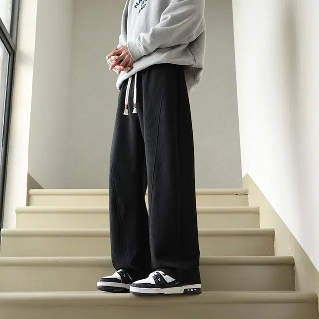 快鱼 美式高街简约运动基础款垂感纯色休闲裤 男女同款