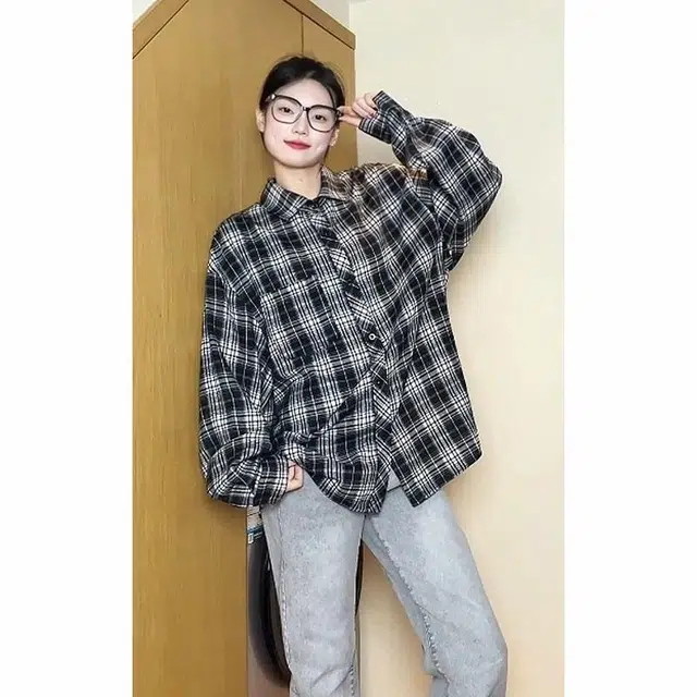 黑恐龙 百搭舒适宽松格子垂感复古长袖衬衫 男女同款