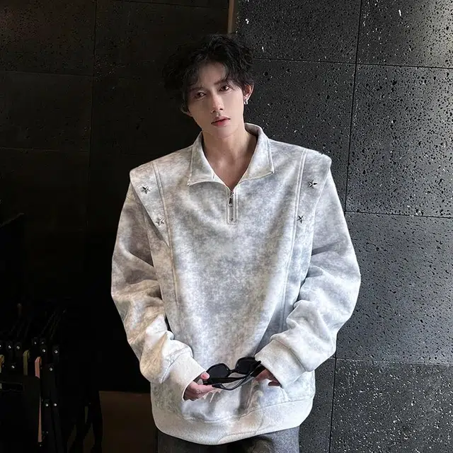 袋鼠 美式简约复古风星星铆钉拉链卫衣 男女同款