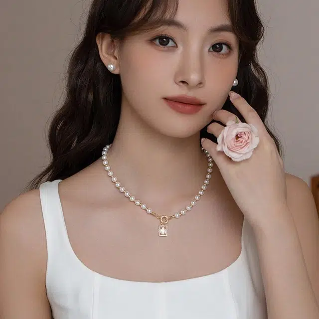 韵系 方形锆石珍珠高级感小众气质 镀金 项链 女款