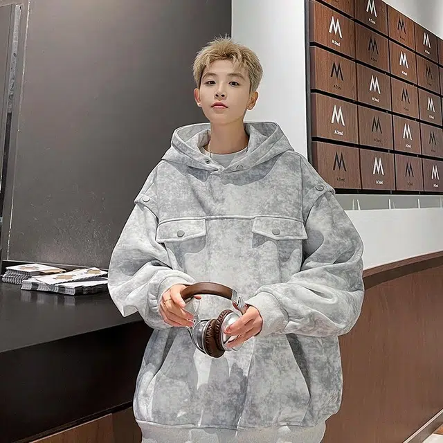 袋鼠 美式复古做旧扎染宽松休闲舒适卫衣 男女同款
