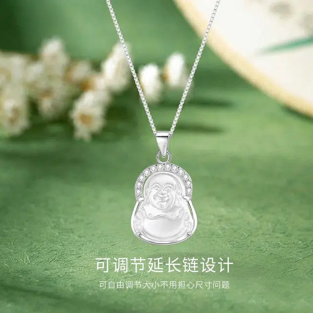 【S925银&福佑转运】 金师傅 弥勒佛吊坠 本命佛新中式国潮气质优雅大方小清新 小众轻奢设计高级感#好运石英岩质玉 白水晶 项链 男女同款情侣款
