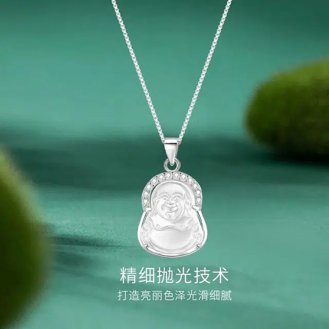【S925银&福佑转运】 金师傅 弥勒佛吊坠 本命佛新中式国潮气质优雅大方小清新 小众轻奢设计高级感#好运石英岩质玉 白水晶 项链 男女同款情侣款