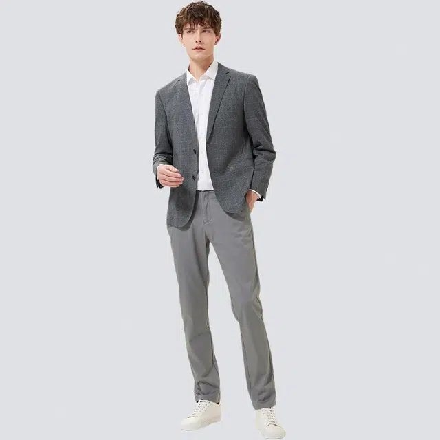红豆 时尚休闲简约易打理长袖西装 男款 灰格