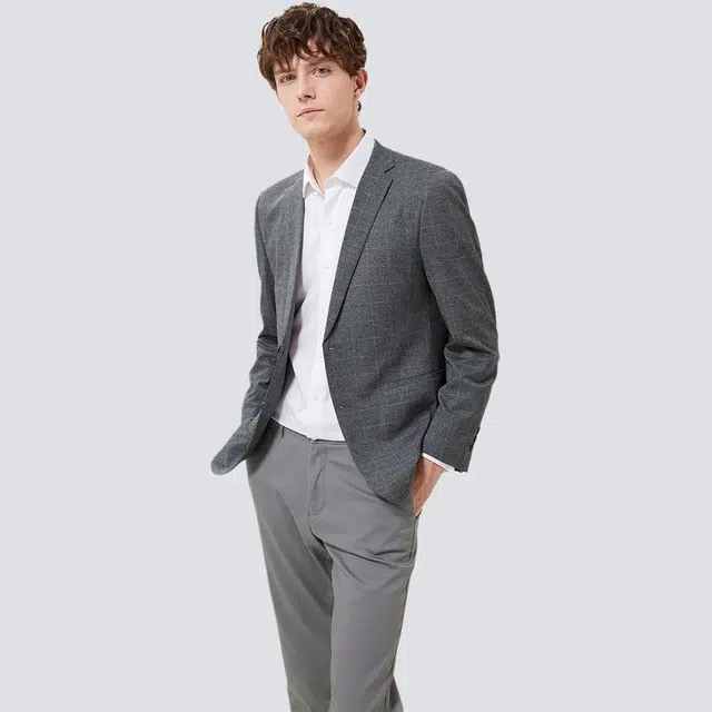 红豆 时尚休闲简约易打理长袖西装 男款 灰格