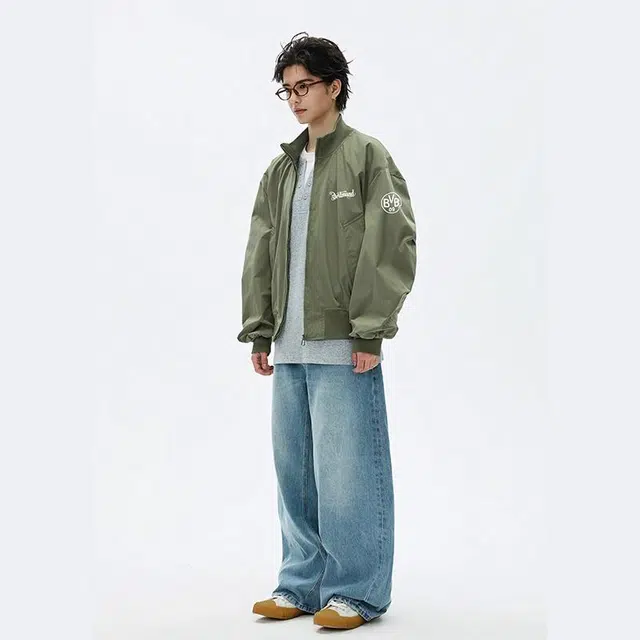普鲁士多特蒙德 字母印花开衫潮流休闲立领飞行员夹克 男女同款