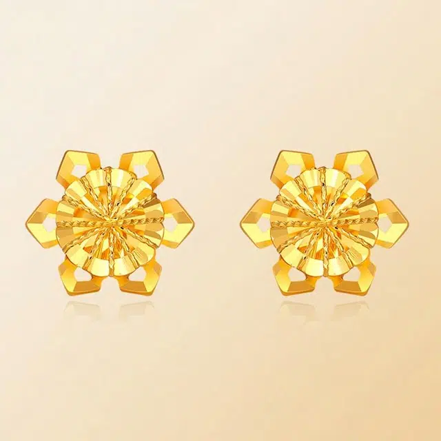 老凤祥 雪莲花 轻奢高级感小众百搭设计温柔时尚 可爱甜美表白恋爱 极简百搭优雅高贵显气质#好运 足金 按克计价 黄金耳钉 女款