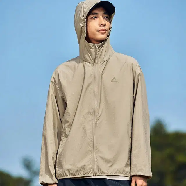 匹克 防晒系列 运动休闲简约纯色连帽防晒服 男女同款 米棕