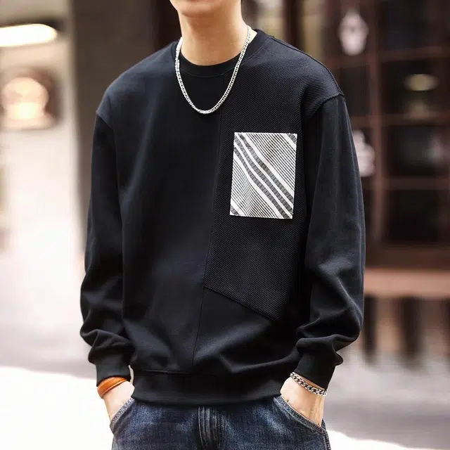 格蓝鹿 设计感撞色拼接长袖卫衣 男款